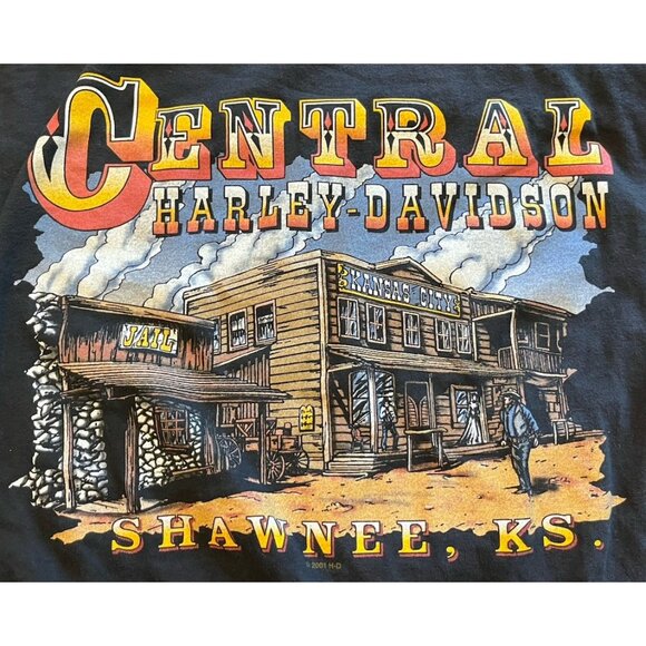 Vtg 2001 Central Harley-Davidson Shawnee, KS Flame Logo Long Sleeve T Shirt Sz L - Picture 9 of 13